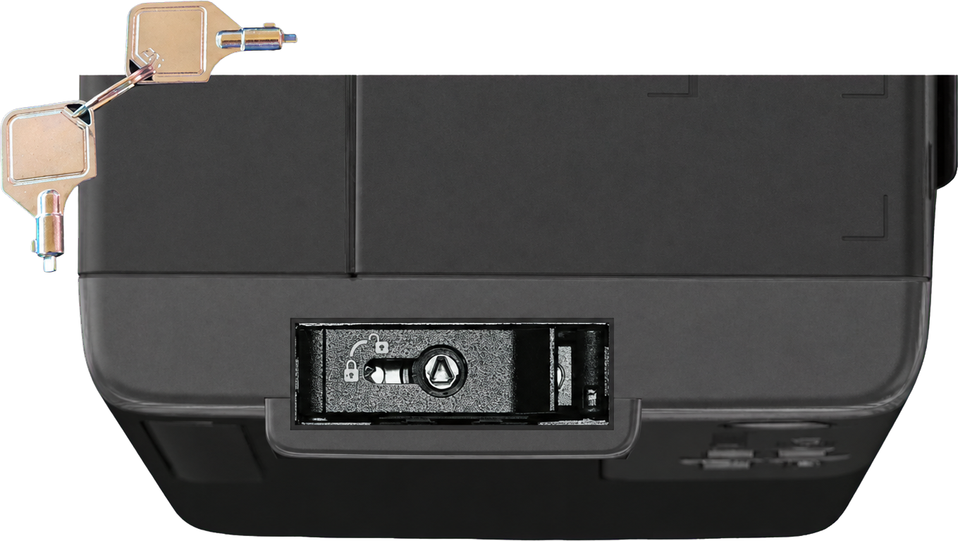 Close-up of the RDK front lock mechanism with its two keys